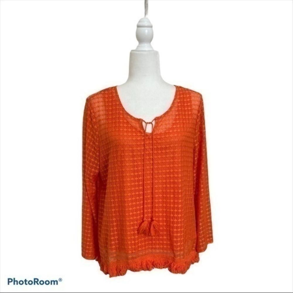 Ruby Rd open weave top Tassel Neckline Size LP